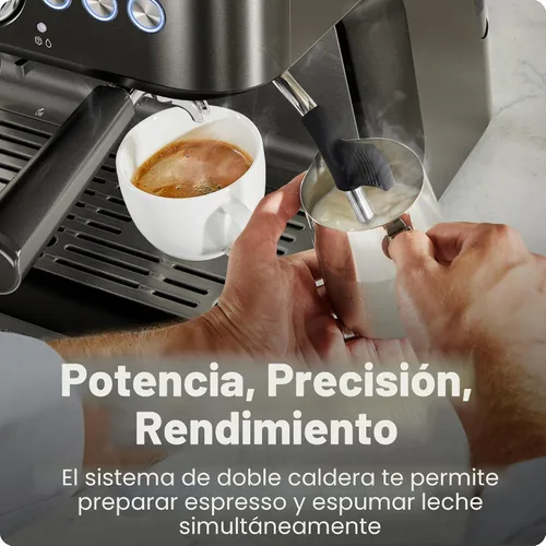 Vista 3 de Chefman Crema Deluxe - Máquina de café expreso con doble caldera, utiliza espumador de leche y café espresso simultáneamente, cafetera profesional