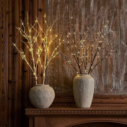 Vista 5 de Birchlitland - Ramas iluminadas marrones de 32 pulgadas, 100 luces LED con temporizador que funcionan con baterías, rama de árbol artificial