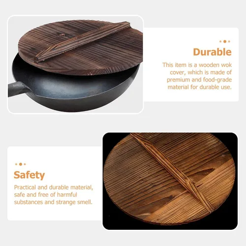 Vista 9 de ERINGOGO Tapa de madera para wok de 12.5 pulgadas, cubierta de sartén de madera natural con mango ergonómico, tapa de olla de cocina