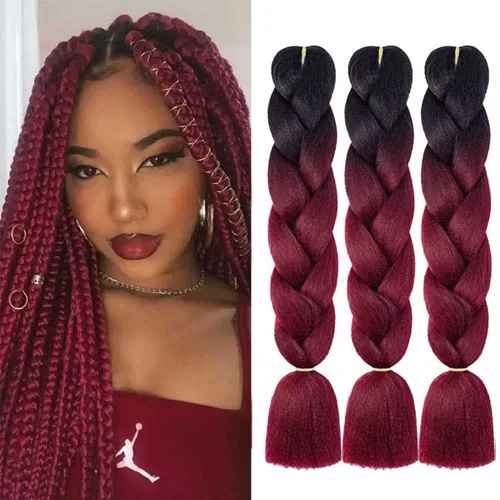 Vista 16 de Cabello trenzado de fibra sintética, tamaño jumbo, extensiones de cabello Kanekalon suave, color negro, (24 pulgadas, 3 piezas)