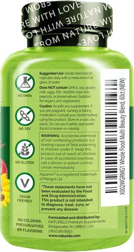 Vista 2 de NATURELO Whole Food Beauty Multivitamínico, 60 unidades de péptido de colágeno en polvo, 45 porciones