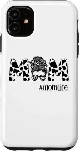 Vista 8 de iPhone 16 Funny Women Mom Life Cow Messy Bun Hair Bandana Glasses Case