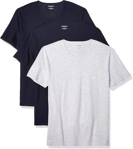 Vista 11 de Emporio Armani Camiseta de algodón con cuello redondo para hombre, paquete de 3 Blanco/Blanco