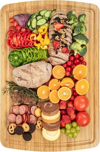 Vista 8 de Tabla de cortar de bambú, tabla de cortar extra grande de 30 x 20, tablas de cortar de madera para cocina, con ranura para jugo, tabla de cortar