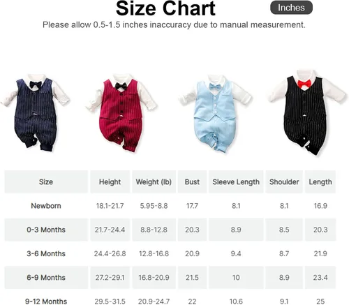 Vista 7 de PATPAT Mameluco de caballero para bebés y niños con pajarita para recién nacido, traje formal para bebé, ropa para recién nacido-12 meses