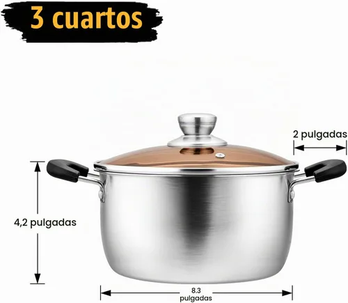 Vista 3 de P&P CHEF - Olla de acero inoxidable con tapa de 3 cuartos de galón