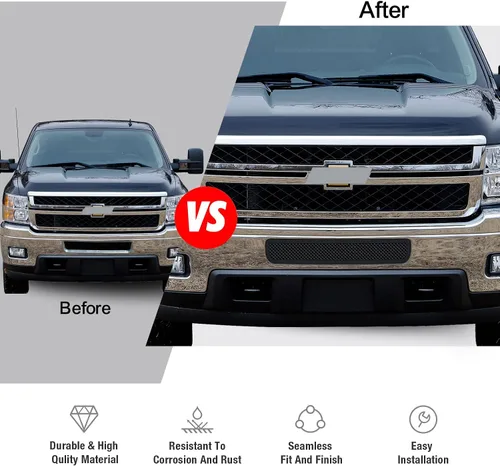 Vista 6 de APS Compatible con Chevy Silverado 2500HD 3500HD 2011-2014 Parachoques inferior de acero inoxidable de malla negra Rejilla frontal Inserto C76832H