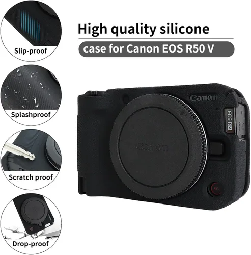 Vista 4 de Rieibi Funda de silicona para cámara Canon EOS R50 V, funda protectora suave para cámara Canon EOS R50V, accesorios con 2 protectores de pantalla
