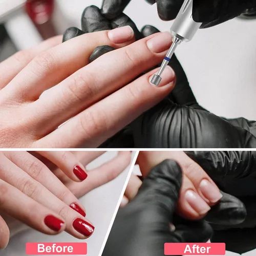Vista 5 de Broca de uñas de diamante de 3/32 pulgadas, broca profesional de forma cilíndrica plana para uñas de gel acrílico, manicura seca, pedicura