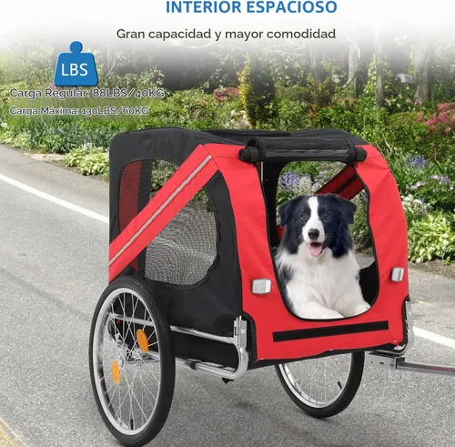 Vista 3 de PEXMOR Remolque de bicicleta para perros, carrito plegable para mascotas, carrito de remolque para bicicleta, carrito de carga con enganche