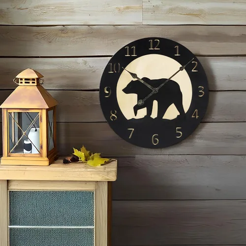 Vista 7 de Young's Inc Reloj de pared tallado con oso de madera, relojes de pared para decoración de sala de estar, reloj de pared funcional y decorativo