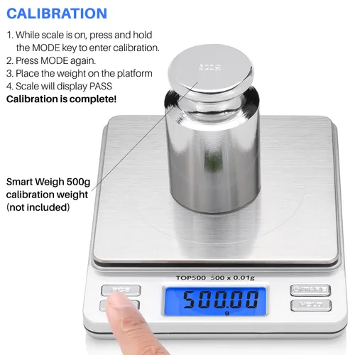 Vista 6 de Báscula Digital Pro de Bolsillo Smart Weigh 500g x 0.01g – 6 Unidades: g, oz, gn, ozt, DWT, ct – Alta Precisión para Cocina, Hierbas y Joyería