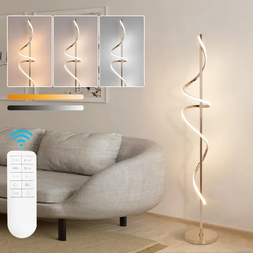 Vista 8 de EIDISUNY Lámpara de pie moderna para sala de estar, lámparas de pie LED en espiral de 3 colores con control remoto e interruptor de pie, lámpara
