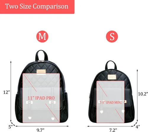 Vista 6 de KKXIU Mochila pequeña para mujer, de piel sintética, acolchada, mini mochila de moda para niñas, negro M, Mochilas Daypack