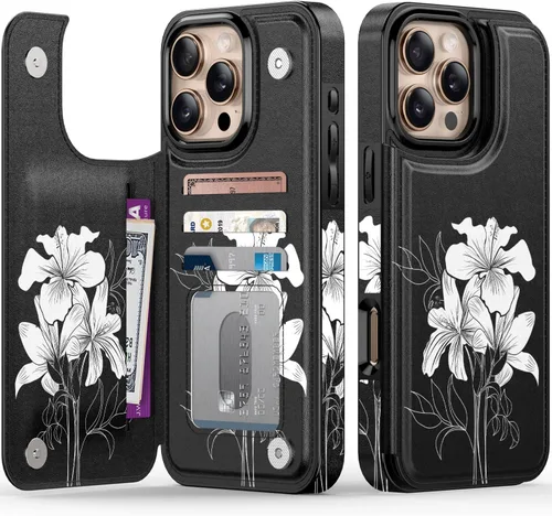 Vista 178 de LETO para iPhone 15 Pro Funda tipo cartera - Tapa tipo folio con patada - Diseños de moda - Tarjetero - Funda protectora para mujeres y niñas - 6.1