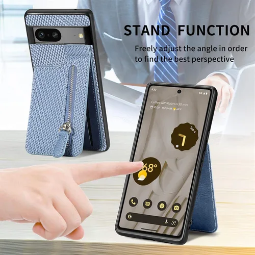Vista 5 de LEMAXELERS Funda para teléfono con función de cartera, funda de piel sintética para Google Pixel 7A 5G, con cremallera y soporte para tarjetas Verde
