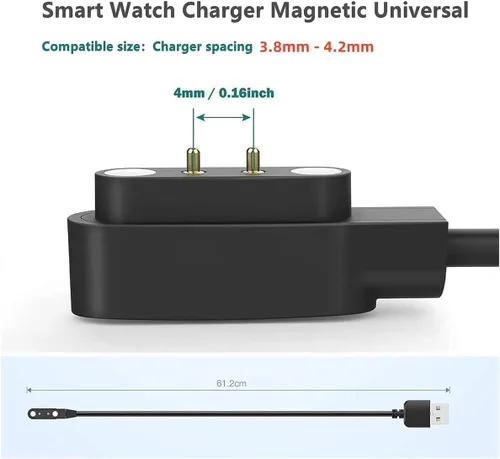 Vista 2 de Paquete de 2 cargadores universales para reloj inteligente magnético, accesorios de reloj de 23.6 in, USB-A, 2 pines de 0.157 in, cable de carga