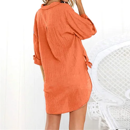 Vista 9 de Camisas de manga larga con botones para mujer, asimétricas, casuales, con cordones, túnica de gran