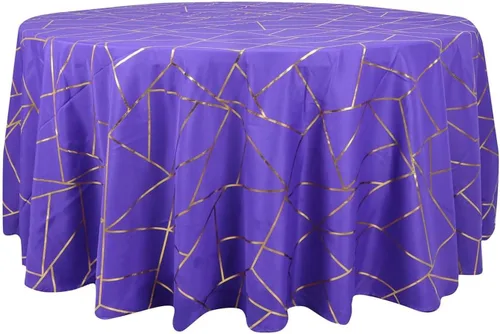 Vista 7 de Efavormart - Mantel redondo de poliéster de 120 pulgadas con patrón geométrico dorado Morado