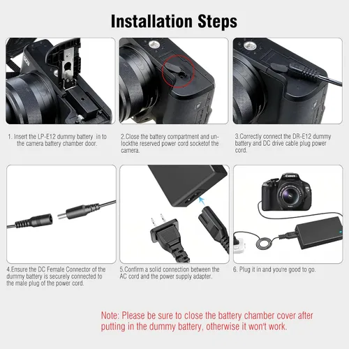 Vista 3 de ACK-E12 Adaptador de fuente de alimentación de CA DR-E12 Kit de acoplador de CC para cámaras Canon EOS M M2 M10 M50 Mark II M100 M200.