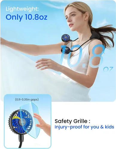 Vista 8 de HandFan Ventilador de cuello de 10000 mAh, rotación de 360°, ventiladores portátiles manos libres para tu cuello, 48 horas de duración, recargable