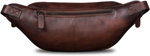 Vista 3 de Riñonera de cuero genuino Riñonera de cuero de vaca casual senderismo Sling Bag Crossbody Pecho Bolsas hombro Daypack, Café, Vintage