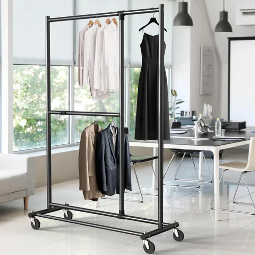 Vista 7 de Simple Houseware Perchero ajustable de doble barra para ropa, 72 pulgadas de altura, negro