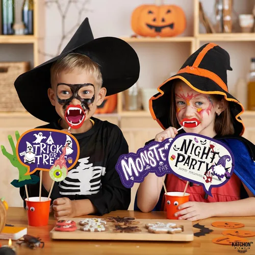 Vista 8 de KatchOn, Juego de accesorios para cabina de fotos de Halloween, paquete grande de 24, accesorios de fotos de Feliz Halloween para sesión de fotos