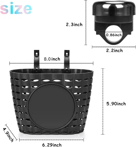 Vista 4 de Cesta de bicicleta para niños, cesta de bicicleta con campana, radios de rueda, gafas, accesorios de bicicleta para niños y niñas