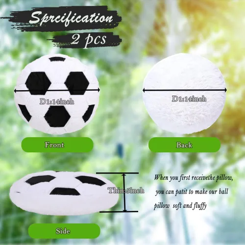 Vista 5 de MRPAPA Paquete de 2 almohadas de felpa con forma de balón de fútbol, cojín decorativo redondo de 14 pulgadas para habitación de niños, sofá, cama