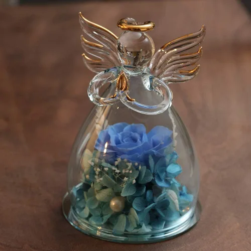Vista 8 de ANLUNOB - Flores preservadas, regalos de cumpleaños y Navidad para mujeres, ángeles con bonitas rosas azules para regalos de boda y Acción de Gracias