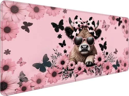 Vista 17 de Highland - Alfombrilla de mouse de vaca con lazo rosa coqueta floral para mouse inalámbricos, computadora portátil, accesorios de escritorio, 9.5 x