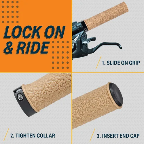 Vista 4 de Bikeroo MTB Handlebar Grips - Bicycle Replacement Accessories W/Lock-On Non-Slip Collars & Aluminum Stability Caps - Textured Comfort Design for
