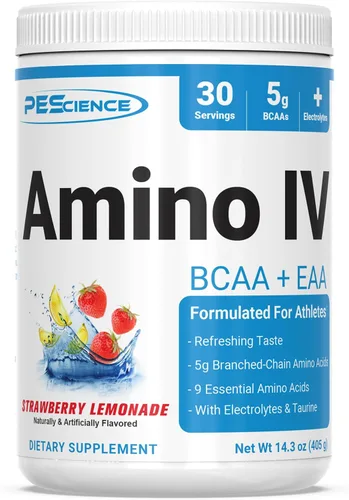 Vista 10 de PEScience Amino IV, manzana verde agria, 60 cucharadas, BCAA y polvo EAA con electrolitos