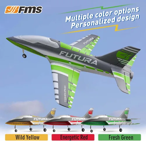 Vista 6 de Aviones FMS RC Jets Futura 64MM EDF Sport Jet Verde aviones de control remoto para adultos para entrenadores EDF para principiantes aviones