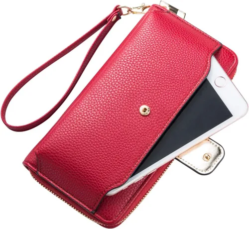 Vista 2 de Cartera de pulsera para mujer con soporte para teléfono celular con cremallera alrededor del bolso