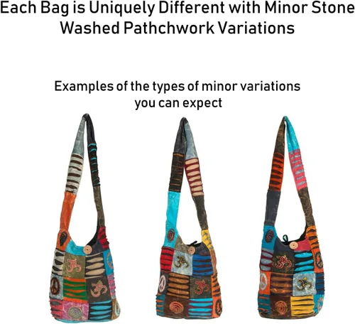 Vista 5 de Hobo - Bolso de hombro colorido para mujer, estilo hippie, bohemio (paz)