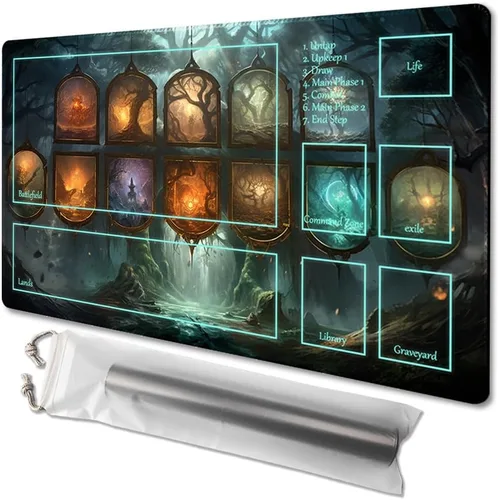 Vista 14 de MTG - Tapete de juego tamaño 24 x 14 pulgadas, bolsas de almacenamiento gratuitas, respaldo antideslizante, impresión, ideal para entusiastas