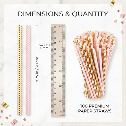Vista 2 de Alink Pajitas de papel biodegradables Disposable Drinking Straws for Birthday, Wedding, Bridal Shower, Baby Shower, Christmas Decorations and