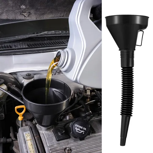 Vista 7 de Juego de 6 piezas de embudos automotrices, embudos de boca ancha para combustible, embudo de aceite de cuello largo de plástico, embudo flexible