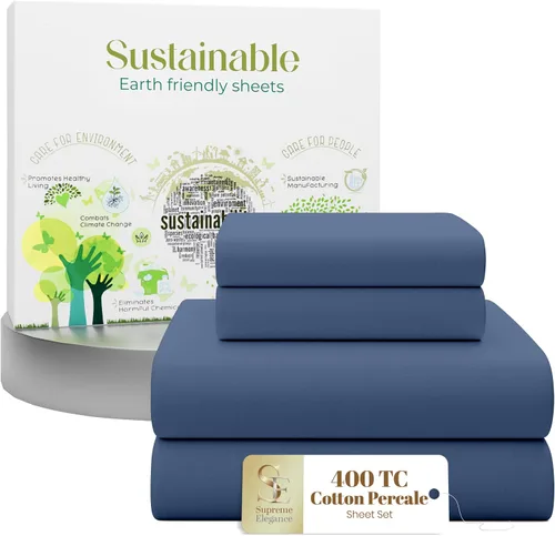 Vista 17 de Purity Home - Juego de sábanas 100% algodón de 400 hilos, percal refrescante, con bolsillo profundo elástico, ropa de cama de 3 piezas, lujo