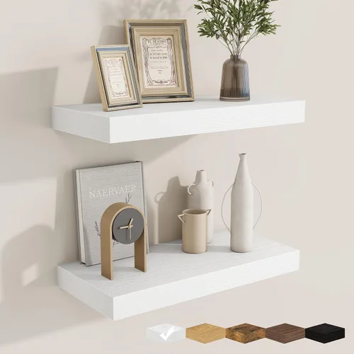 Vista 11 de fuqing Estantes flotantes para pared, estante flotante de madera montado en la pared con soportes invisibles para sala de estar, baño, dormitorio