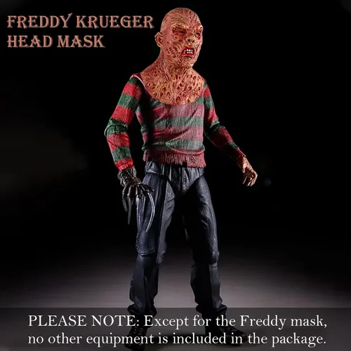 Vista 3 de Máscara de disfraz de Freddy Krueger para Halloween, disfraz de hombre muerto espeluznante, cabeza completa, máscaras realistas para adultos