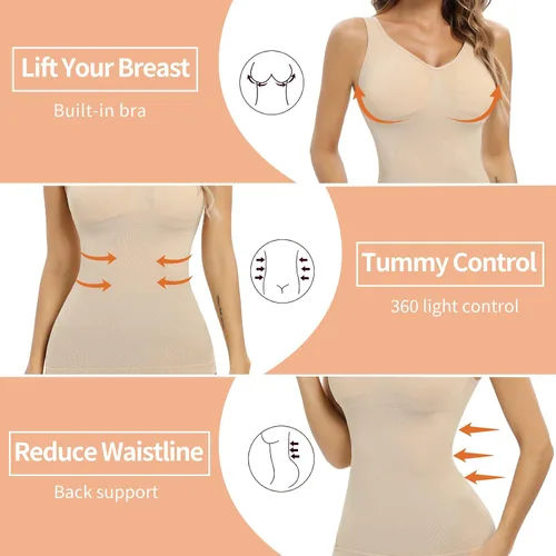 Vista 2 de Camisolas con brasier integrado acolchado de compresión moldeadora para mujer, color blanco, con control de abdomen