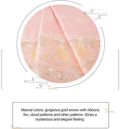 Vista 8 de BAWHO Besutiful Dyeing Jacquard Silk Satin Fabric Gorgeous Streamer Ribbon Fan Clouds Flower Pattern Golden Line Edge Cloth for Cheongsam
