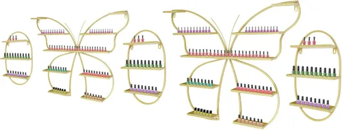 Vista 14 de Estante de almacenamiento de esmalte de uñas de metal para montar en pared, organizador de esmalte de uñas triangular de 5 niveles, soporte