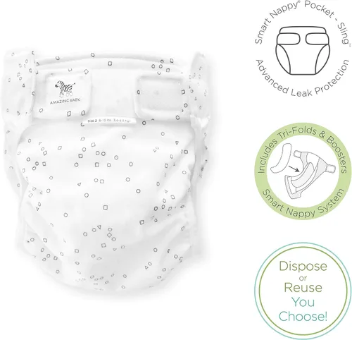Vista 2 de SmartNappy - Funda híbrida de tela tejida de algodón por Amazing Baby, NextGen + 1 inserto reutilizable de tres pliegues + 1 refuerzo reutilizable
