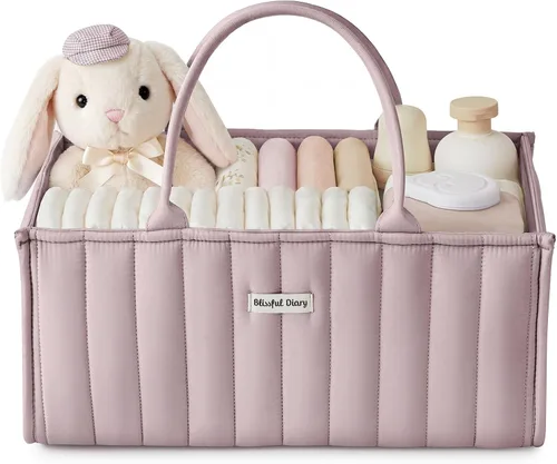 Vista 8 de Blissful Diary Organizador de pañales con flores, elegante cesta de almacenamiento para guardería, regalo para baby shower, imprescindible