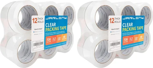Vista 16 de JARLINK Cinta de embalaje transparente, cinta de embalaje resistente para embalaje de envío, sellado en movimiento, 2 pulgadas de ancho 2.7mil