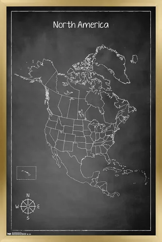 Vista 19 de Trends International Chalk Map - Póster de pared de América del Norte, 22.4 pulgadas de largo x 14.7 pulgadas, versión enmarcada de madera de granero
